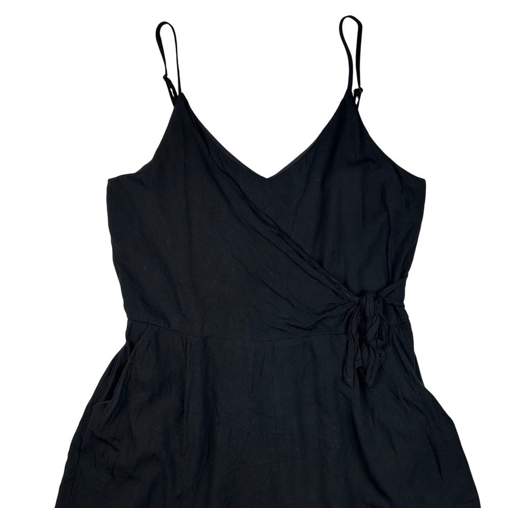 One Clothing Los Angeles Womens Black Wrap Front Romper Side Tie Pocket Large - Picture 4 of 14